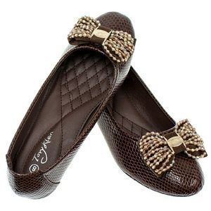 Women Serpent Wedge Bow Pumps, b-1401W, Brown